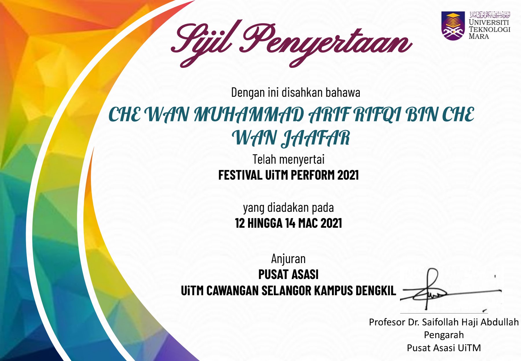 Festival 2021 Certificate