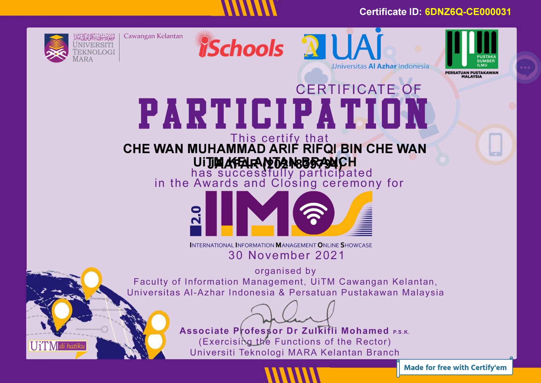 IIMOS Certificate